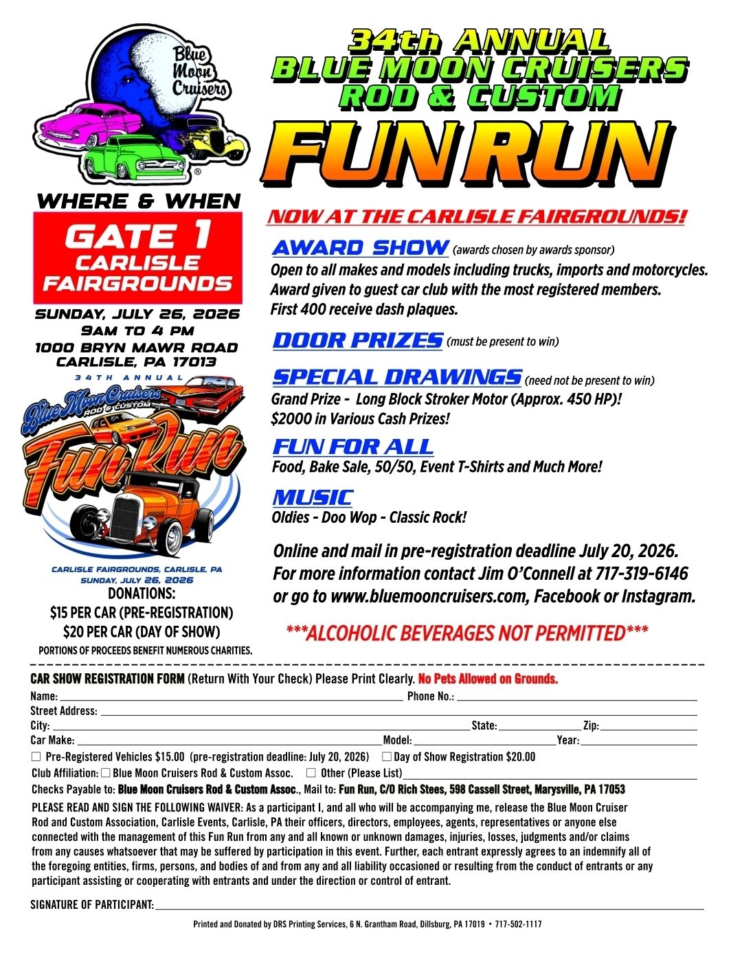 Blue Moon Cruisers 34th Annual Rod & Custom Fun Run event at Carlisle Fairgrounds in Carlisle, PA on July 26, 2026