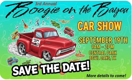 Boogie on the Bayou Car Show event at Central Park in Bevil Oaks, TX on September 19, 2026