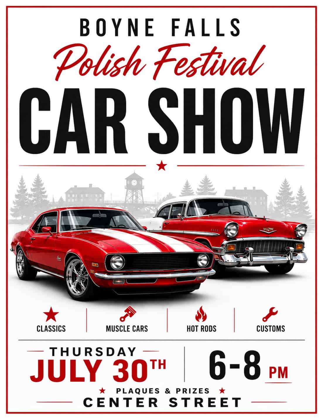 Boyne Falls Polish Festival Car Show event at Center Street in Boyne Falls, MI on July 30, 2026
