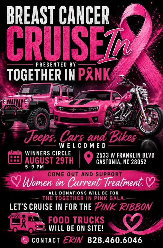 Breast Cancer Cruisez event at Winners Circle in Gastonia, NC on August 29, 2026