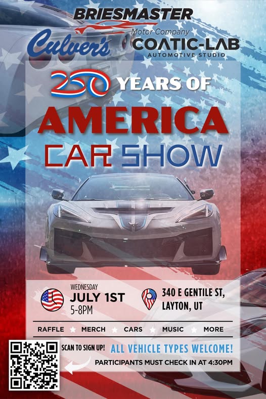 Briesmaster Motor Company 20 Years of America Car Show event at Briesmaster Motor Company in Layton, UT on July 8, 2026