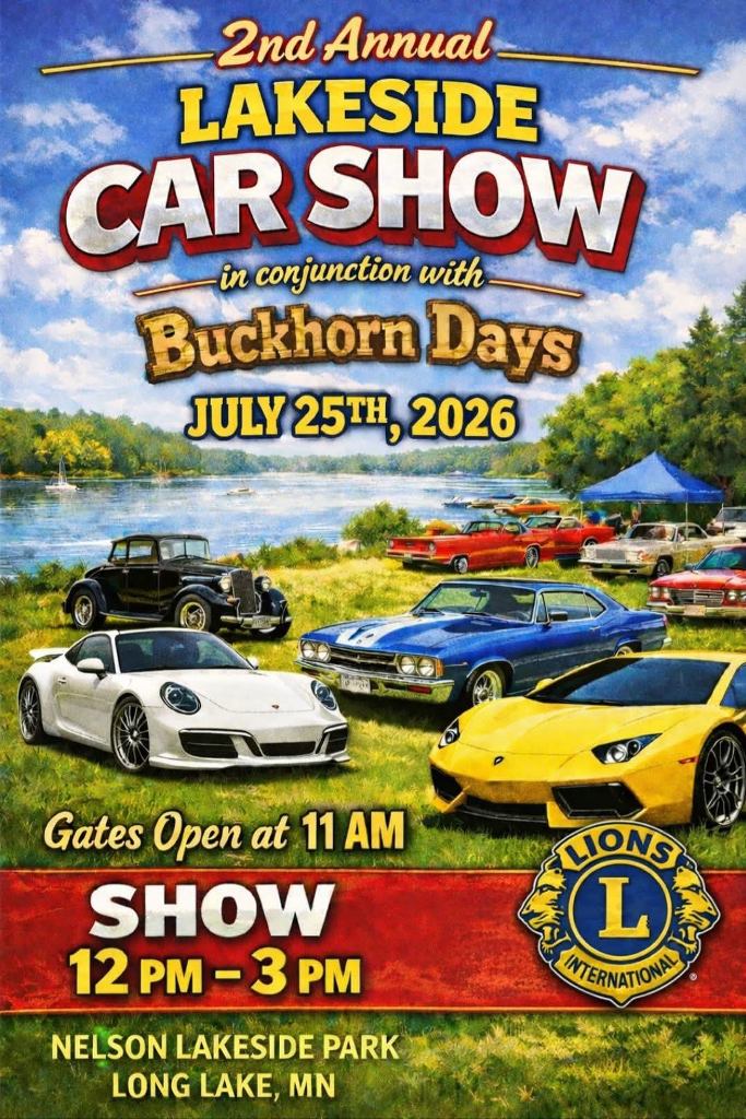 Buckhorn Days 2nd Annual Lakeside Car Show event at Nelson Lakeside Park in Long Lake, MN on July 25, 2026