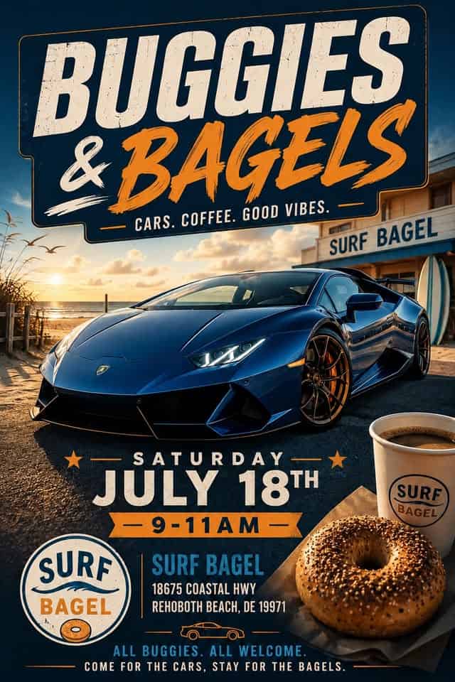 Buggies & Bagels event at Surf Bagel in Rehoboth Beach, DE on July 18, 2026