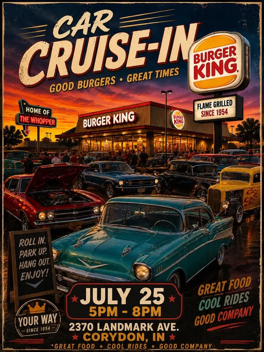 Burger King Corydon Car Cruise-In event at Burger King in Corydon, IN on July 25, 2026