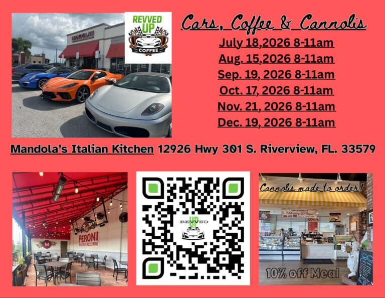 Mandola’s Italian Kitchen Cars, Coffee & Cannolis car show in Riverview, FL