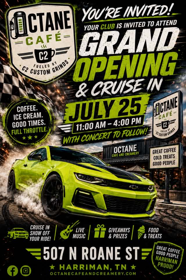 Caf� Octane Grand Opening Cruise in event at Caf� Octane in Harriman, TN on July 25, 2026
