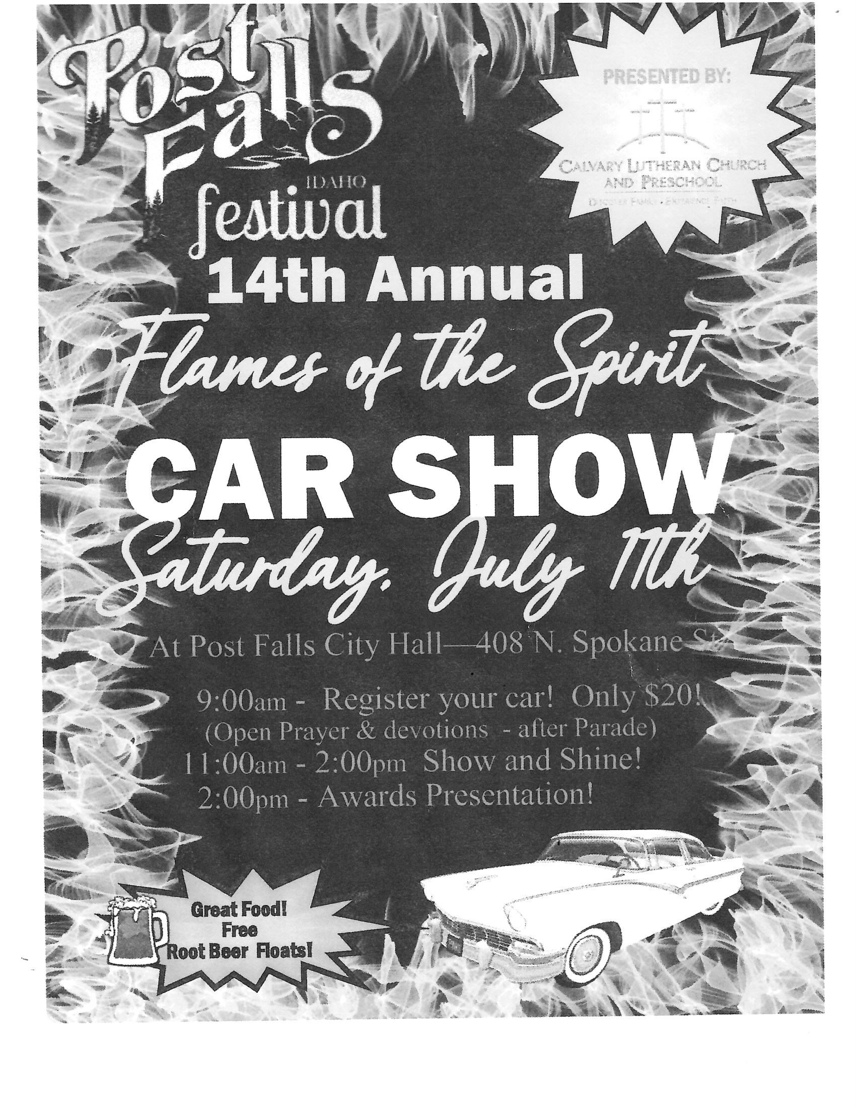 Calvary Lutheran Church Flames of the Spirit Car Show event at Post Falls City Hall in Post Falls, ID on July 11, 2026