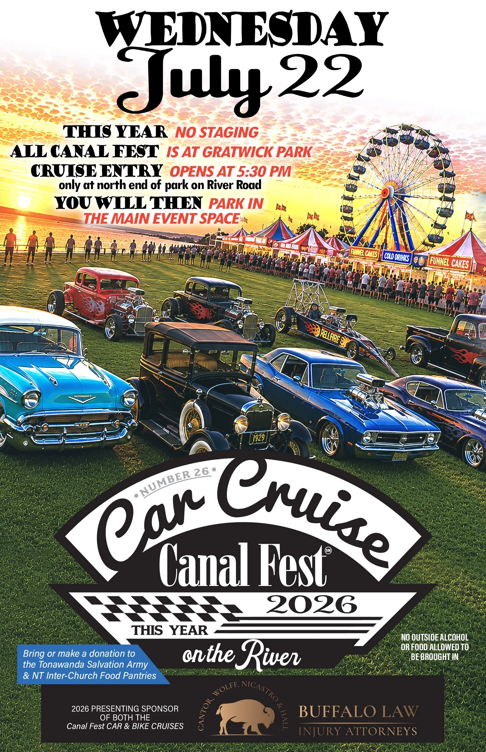 Canal Fest Car Cruise event at Gratwick Park in North Tonawanda, NY on July 22, 2026