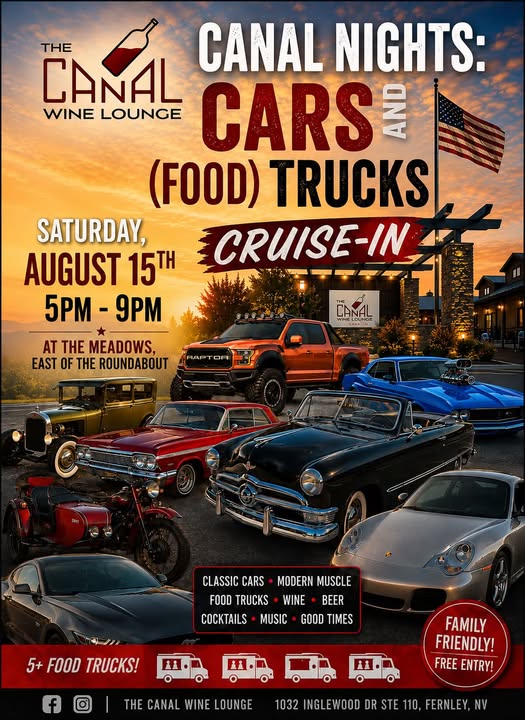 Canal Nights: Cars and (Food) Trucks Cruise-In event at The Meadows in Fernley, NV on August 15, 2026