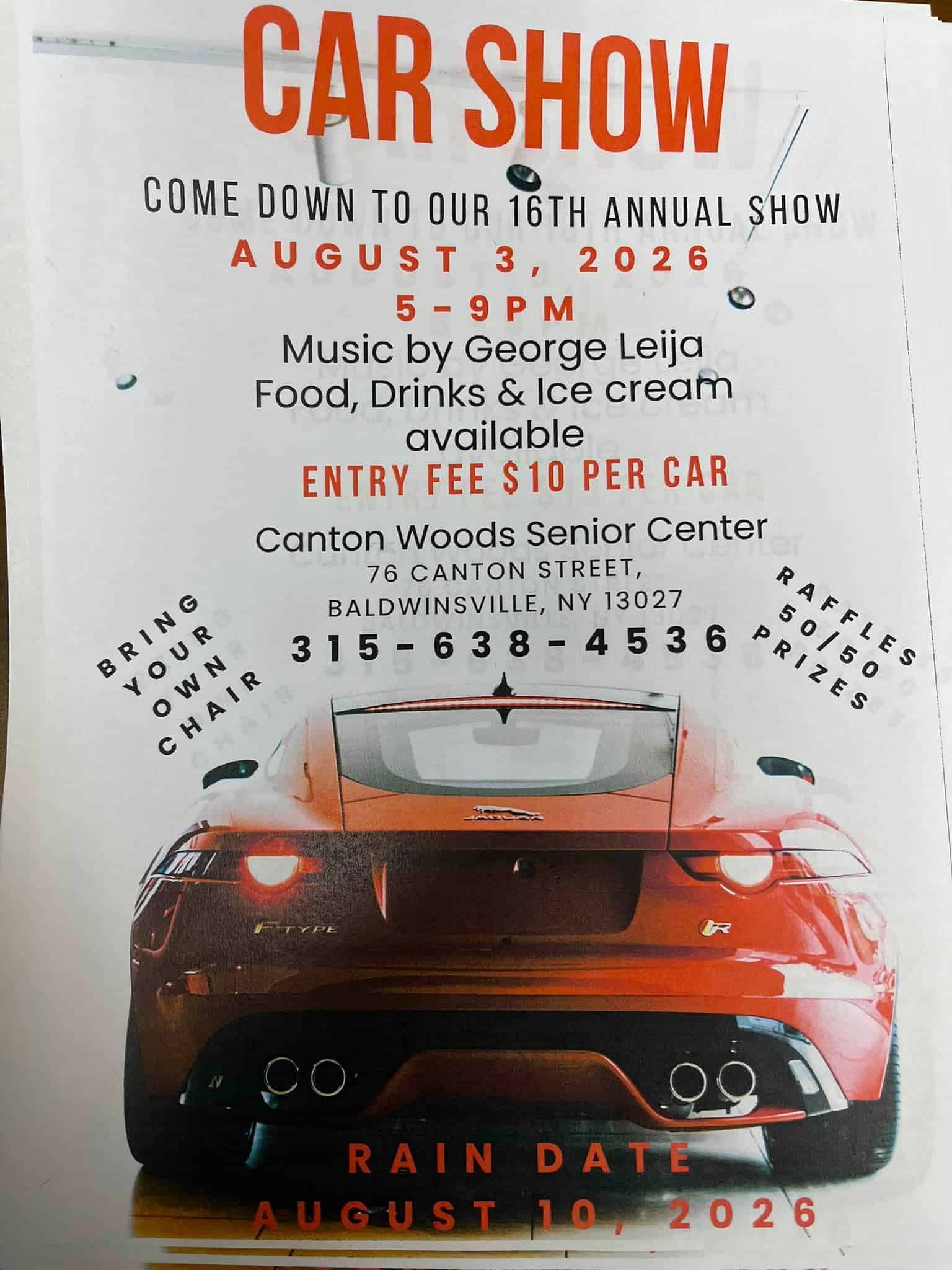Canton Woods Senior Center Car Show event at Canton Woods Senior Center in Baldwinsville, NY on August 3, 2026