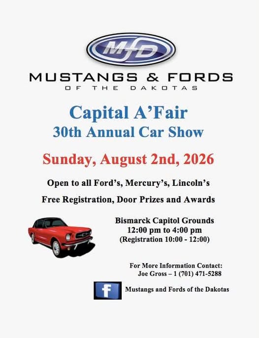 Capital A'Fair Car Show event at Bismarck Capitol Grounds in Bismarck, ND on August 2, 2026