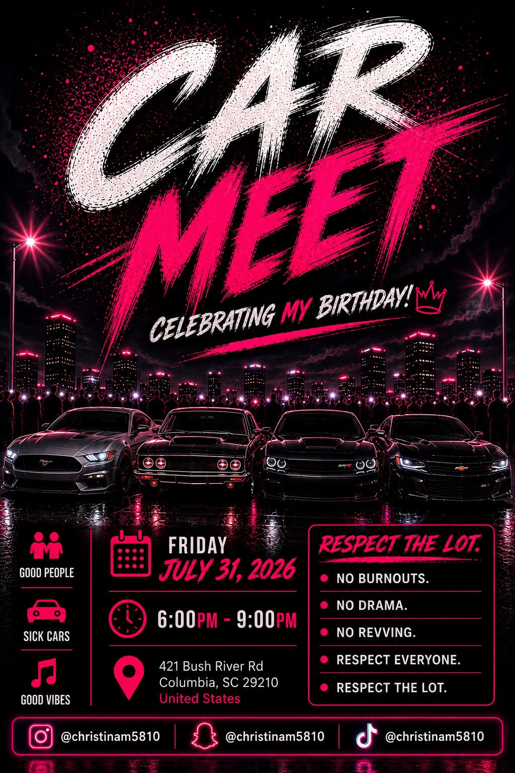Car Meet @ 421 Bush River Rd event at 421 Bush River Rd in Columbia, SC on July 31, 2026