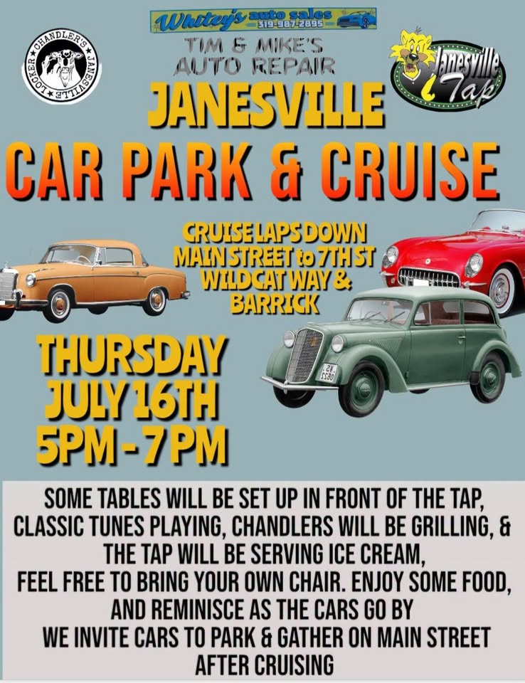 Car Park & Cruise event at Janesville Tap in Janesville, IA on July 16, 2026