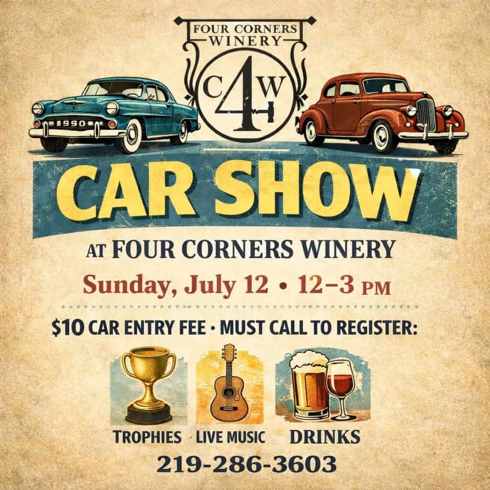 Car Show at Four Corners Winery event at Four Corners Winery in Valparaiso, IN on July 12, 2026