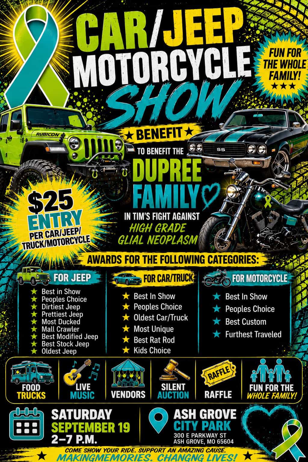 Car/Jeep/Motorcycle Benefit for the Duprees event at Ash Grove City Park in Ash Grove, MO on September 19, 2026