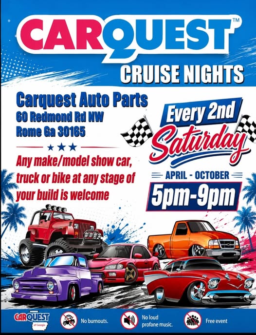 Carquest Auto Parts Cruise Nights event at Carquest Auto Parts in Rome, GA on August 8, 2026