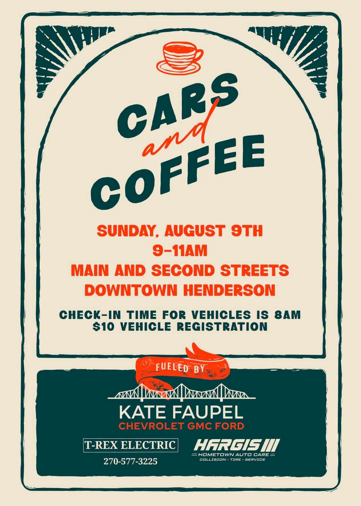 Cars and Coffee Downtown Henderson event at Downtown Henderson in Henderson, KY on August 9, 2026