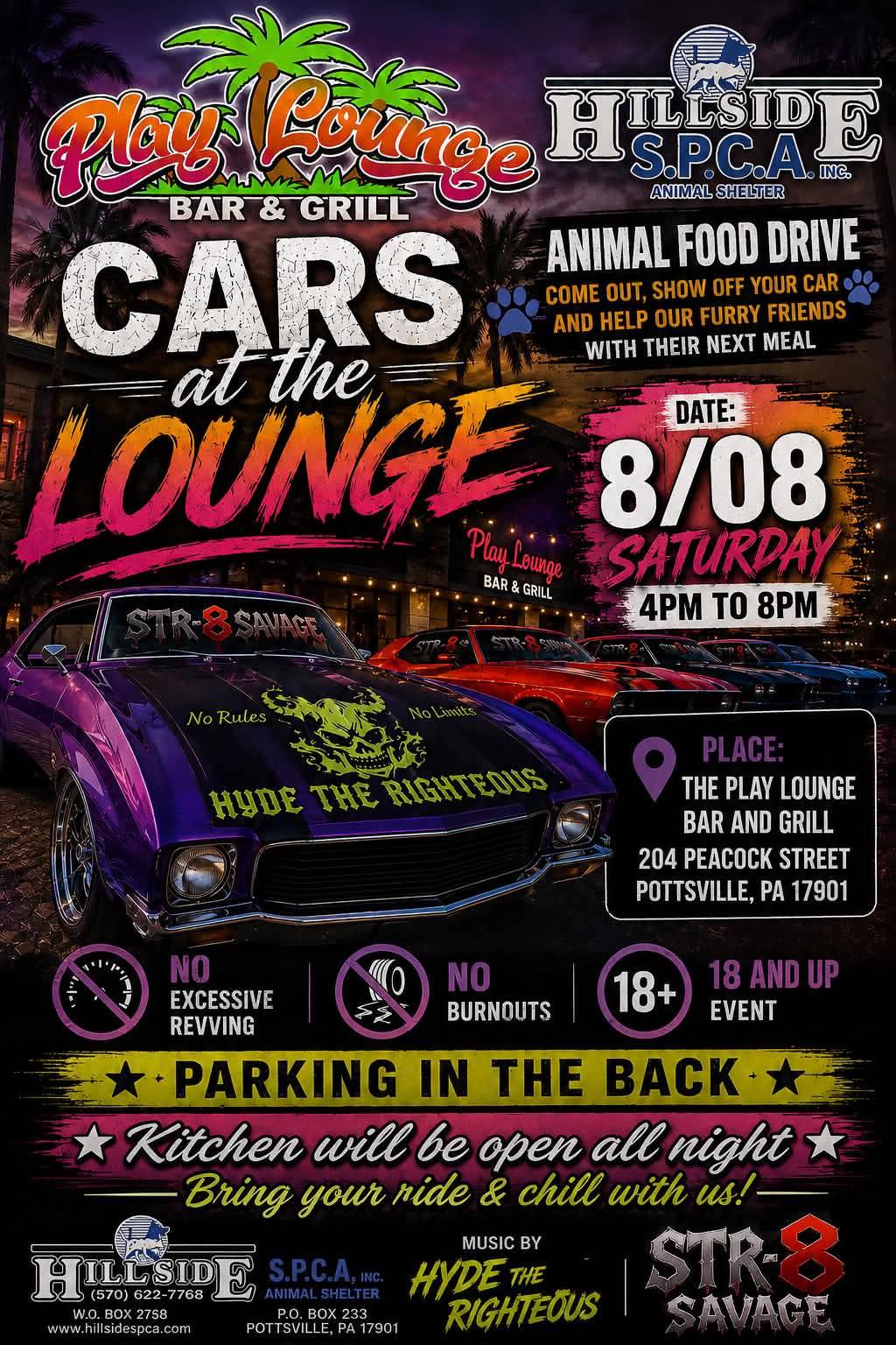 Cars at the Lounge event at The Play Lounge Bar and Grill in Pottsville, PA on August 8, 2026