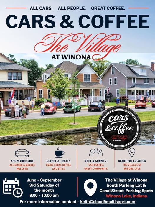 Cars & Coffee at the Village at Winona event at The Village at Winona in Winona Lake, IN on August 15, 2026