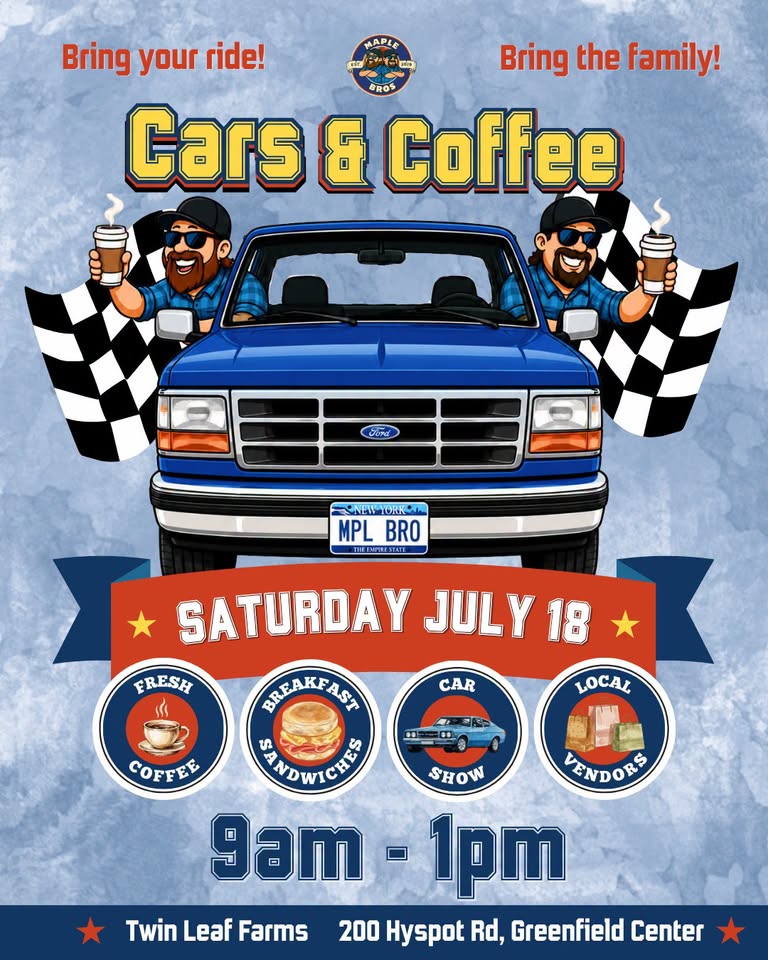 Cars & Coffee at Twin Leaf Farms event at Twin Leaf Farms in Greenfield Center, NY on August 15, 2026