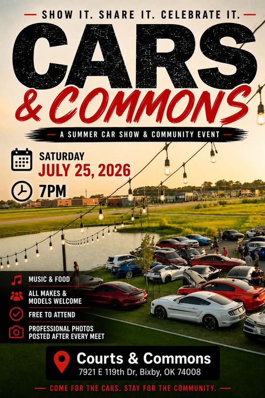 Cars & Commons Summer Car Show event at Courts & Commons in Bixby, OK on July 25, 2026