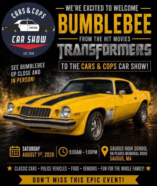 Cars & Cops Police Car Show event at Saugus High School in Saugus, MA on August 1, 2026