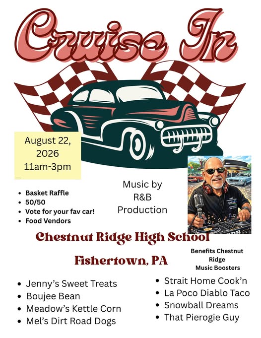 Chestnut Ridge Music Boosters Cruise in event at Chestnut Ridge High School in Fishertown, PA on August 22, 2026