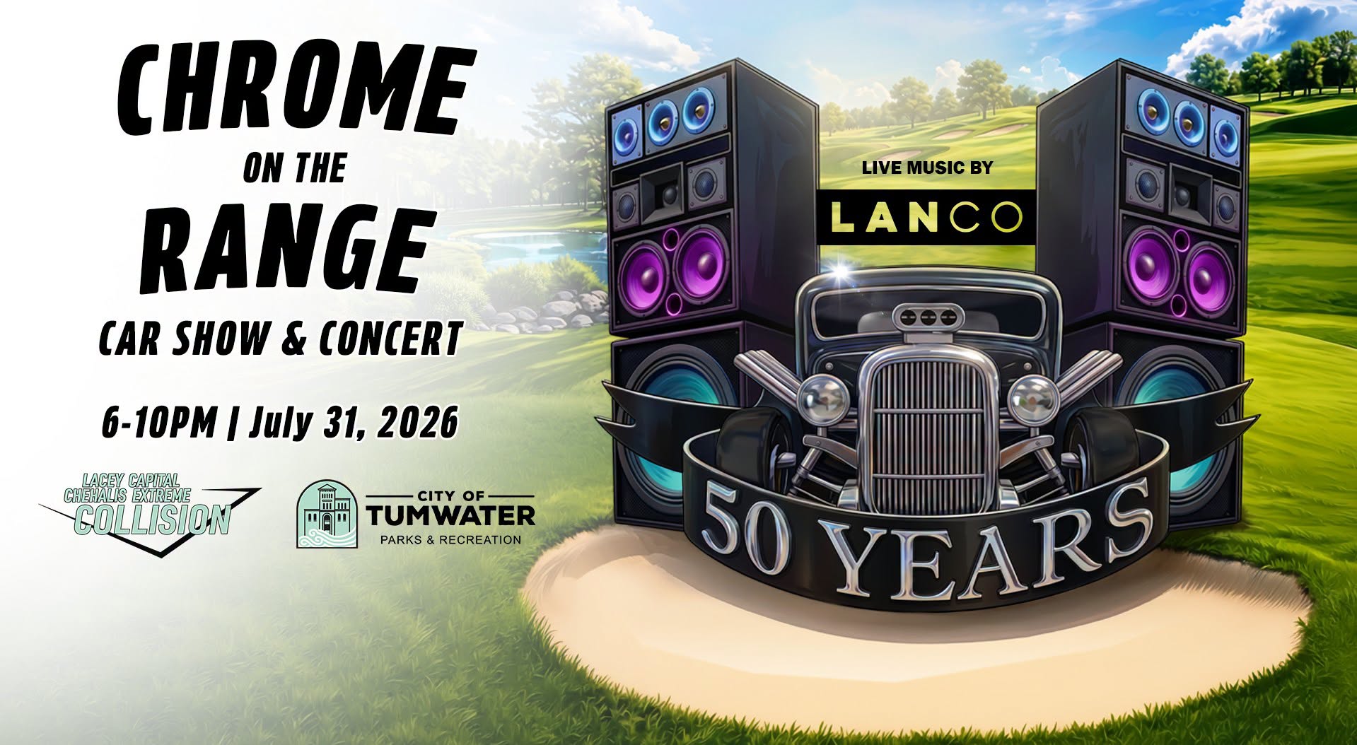 Chrome on the Range Car Show and Concert event at Tumwater Valley Golf Club in Olympia, WA on July 31, 2026