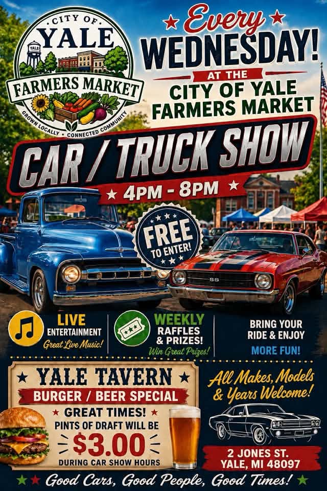 City of Yale Farmers Market Car/Truck Show event at City of Yale Farmers Market in Yale, MI on July 15, 2026