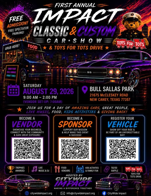 Citywide Impact First Annual Classic & Custom Car Show event at Bull Sallas Park in New Caney, TX on August 29, 2026