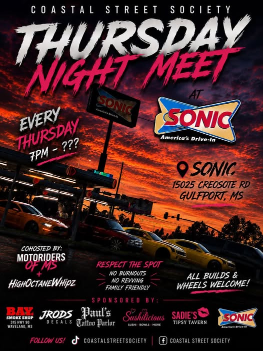 Coastal Street Society Thursday Night Meet event at Sonic in Gulfport, MS on July 30, 2026