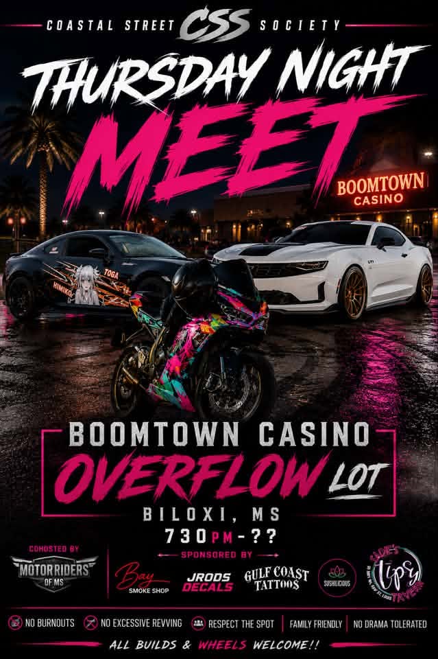 Coastal Street Society Thursday Night Meet at Boomtown Casino event at Boomtown Casino in Biloxi, MS on July 9, 2026