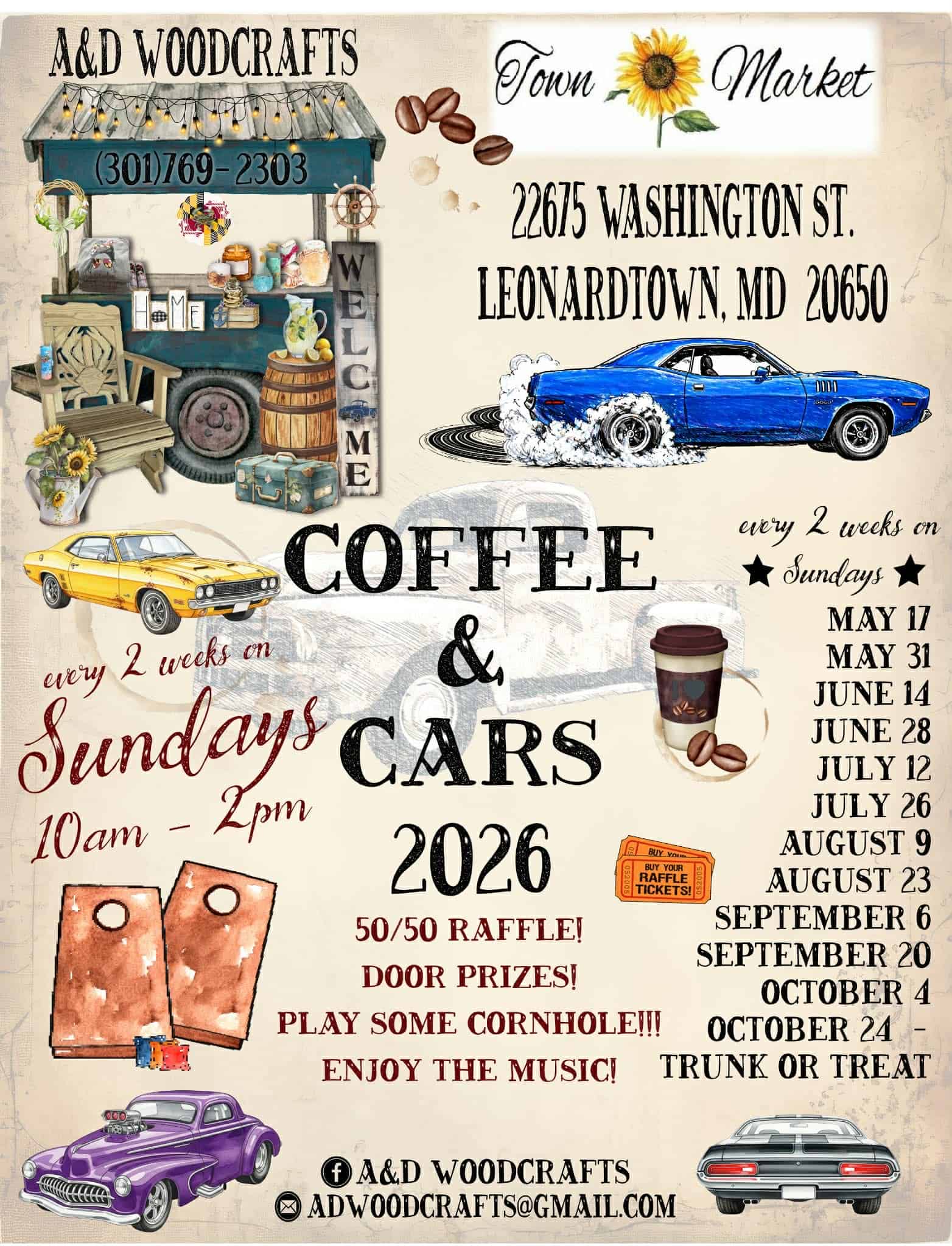 Coffee & Cars at Town Market event at Town Market in Leonardtown, MD on July 26, 2026