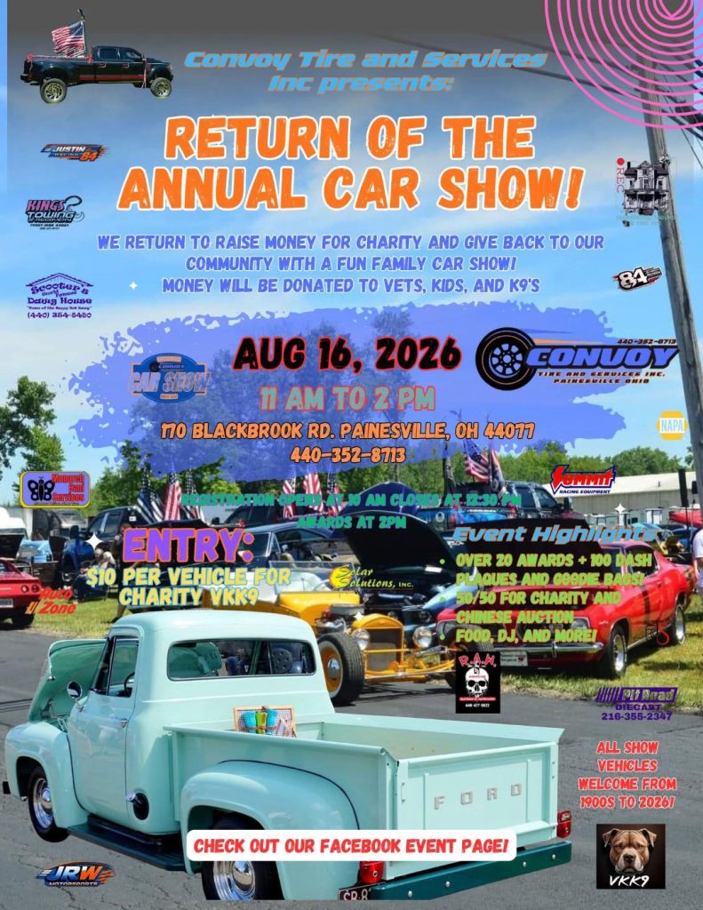 Convoy Tire and Services Inc Return of the Annual Car Show event at 170 Blackbrook Rd in Painesville, OH on August 16, 2026