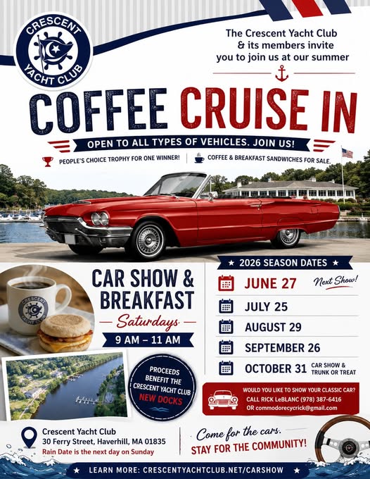 Crescent Yacht Club Coffee Cruise in event at Crescent Yacht Club in Haverhill, MA on August 29, 2026