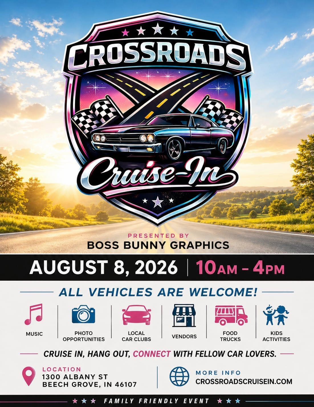 Crossroads Cruise-In event at 1300 Albany St in Beech Grove, IN on August 8, 2026