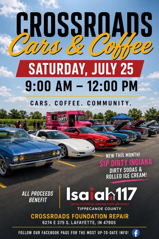 Crossroads Foundation Repair Cars & Coffee event at Crossroads Foundation Repair in Lafayette, IN on July 25, 2026