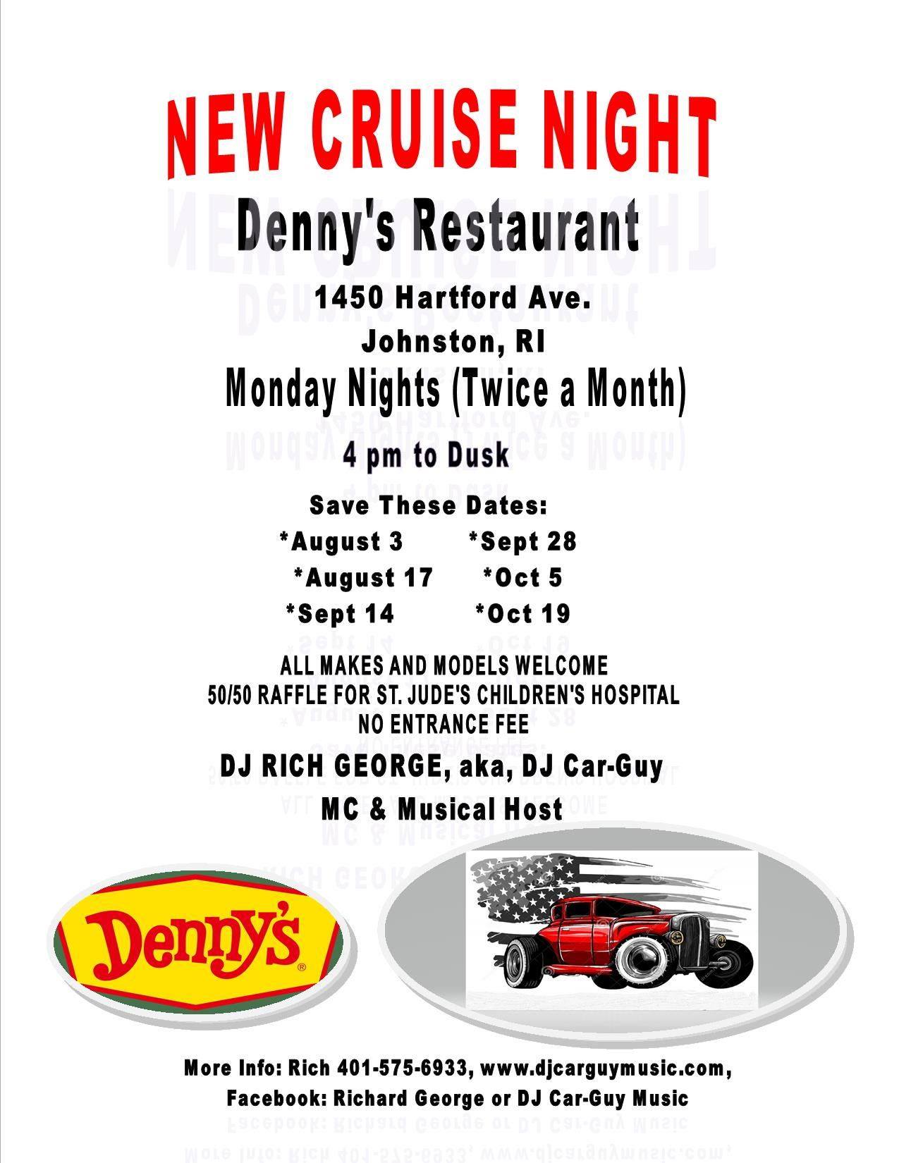Cruise Night at Denny's event at Denny's Restaurant in Johnston, RI on August 3, 2026