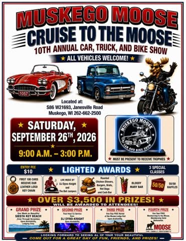 Cruise the Moose event at Muskego Moose in Muskego, WI on September 26, 2026