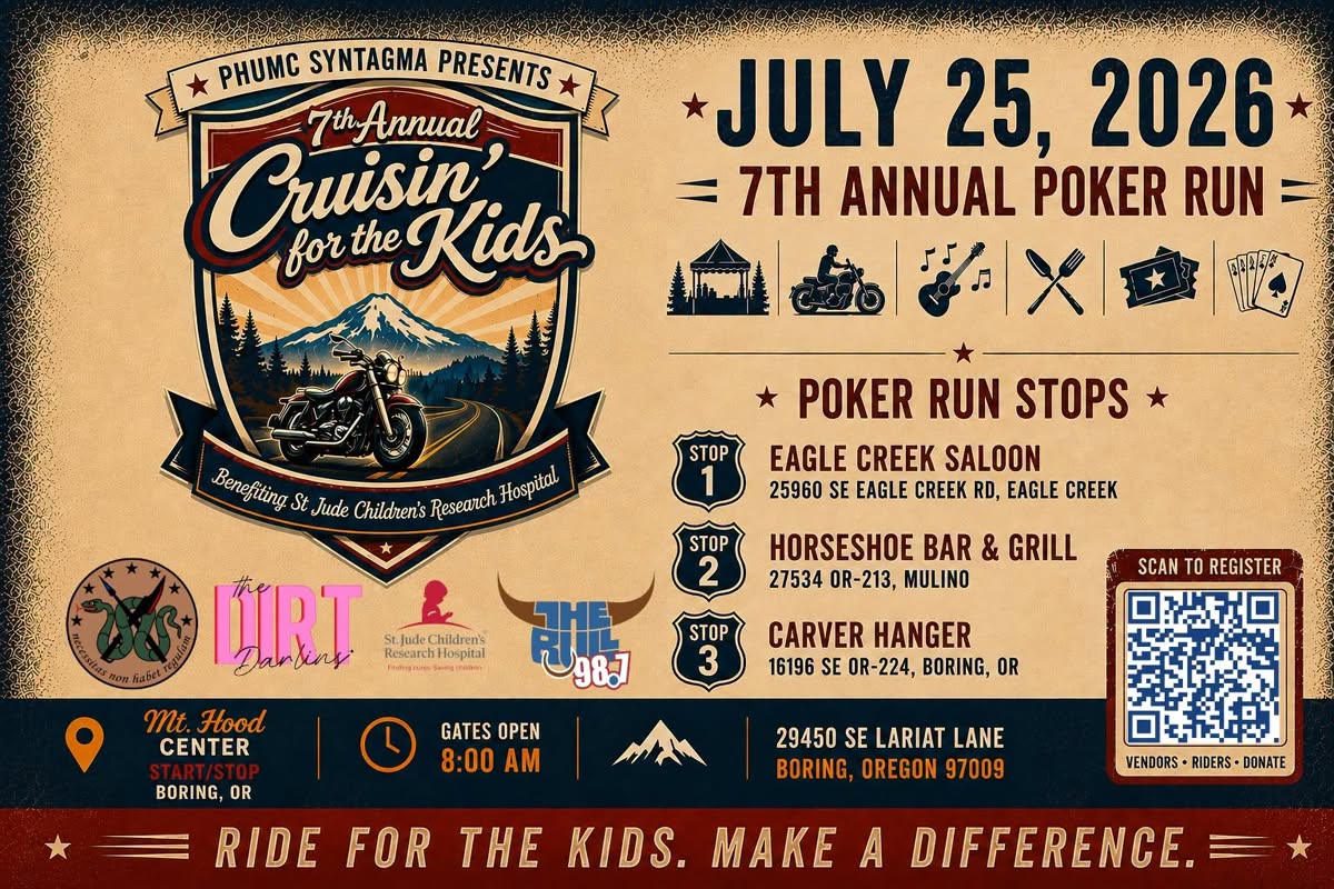 Cruisin' for the Kids Poker Run event at Mt. Hood Center in Boring, OR on July 25, 2026