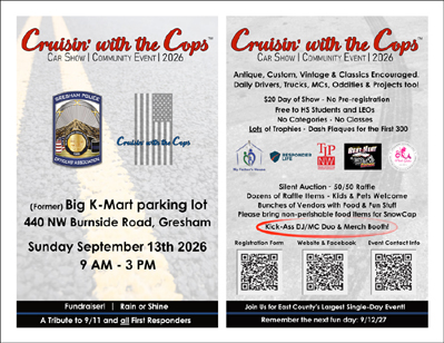 Cruisin' with the Cops event at 440 NW Burnside Road in Gresham, OR on September 13, 2026