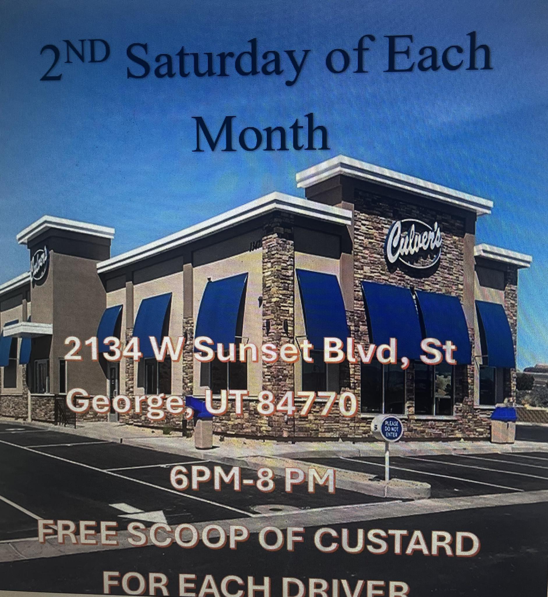 Culver's St George Car Cruise event at Culver's in St George, UT on August 8, 2026