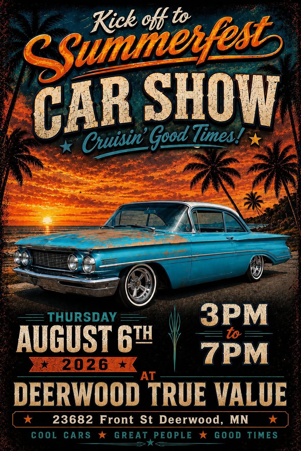 Deerwood True Value Kick Off to Summerfest Car Show event at Deerwood True Value in Deerwood, MN on August 6, 2026