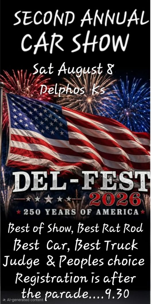 Delphos Del-Fest Second Annual Car Show event at 104 N. Central in Delphos, KS on August 8, 2026