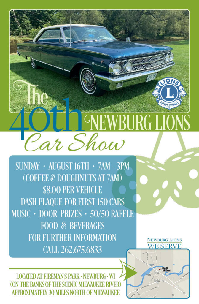 Newburg Lions 10th Annual Car Show event at Fireman's Park in Newburg, WI on August 16, 2026