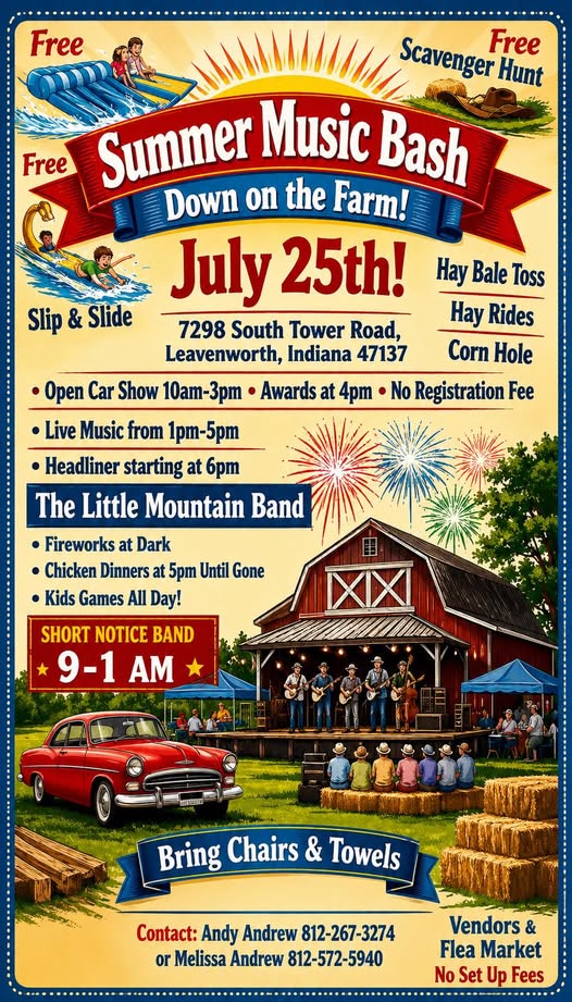 Down on the Farm Summer Music Bash event at Down on the Farm in Leavenworth, IN on July 25, 2026