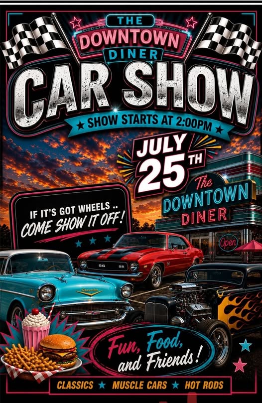 Downtown Diner Car Show event at The Downtown Diner in London, KY on July 25, 2026