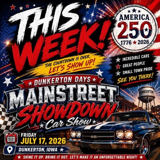 Dunkerton Days Mainstreet Car Show event at Mainstreet in Dunkerton, IA on July 18, 2026