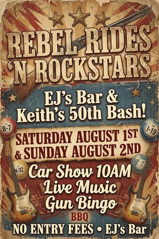 EJ's 50th Bash Car Show event at EJ's Bar in East Bethel, MN on August 1, 2026