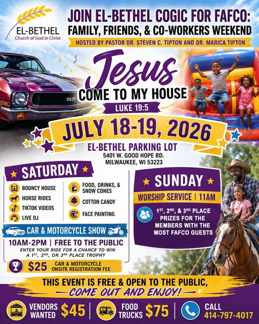 El-Bethel COGIC FAFCO Car & Motorcycle Show event at El-Bethel Church of God in Christ in Milwaukee, WI on July 18, 2026